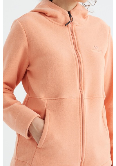 Tommy Life Kavun Içi Kapüşonlu Fermuarlı Rahat Form Kadın Polar Sweatshirt - 97233 Kavuniçi