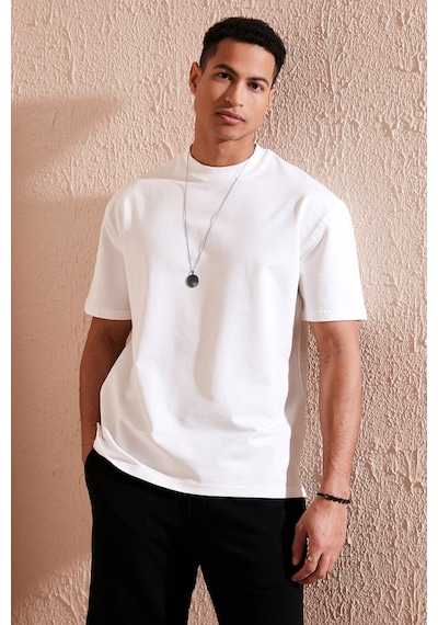 Buratti Pamuklu Bisiklet Yaka Relaxed Fit Basic Erkek T Shirt 5902610 Ekru