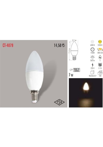 Cata Ct-4079 5 Adet 7W Buji Led Ampul Lamba (470942371)