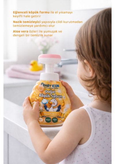 Baby Icon Doğal Çocuk Köpük El Sabunu 350 Ml Muz Kokulu Lavanta Aynısefa Vegan Parabensiz Köpük