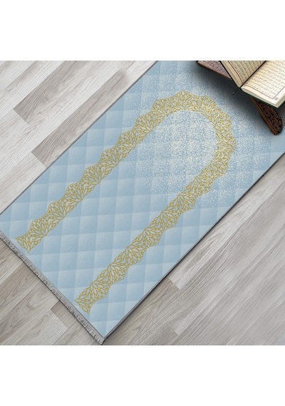Evaşk Namazlık Dokuma Halı Kaymaz Muslumana Seccade66x113 MAVİ EVAŞK603C80