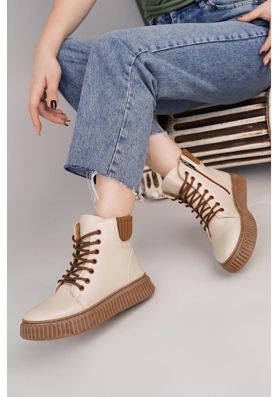 Nesilshoes Nesil Shoes Ermod 401 Bej Taba Kadın Postal Bot