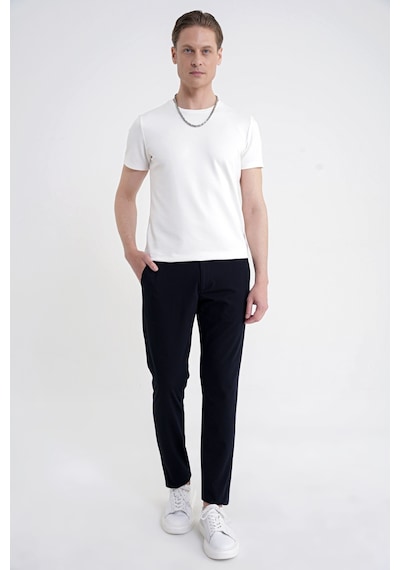 Comfort Fit Yan Cep Pamuklu Dokulu Lacivert Pantolon P 1219