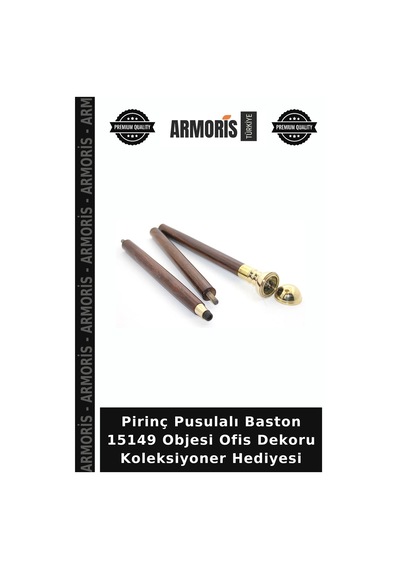 Pirinç Pusulalı Baston 15149 Objesi Ofis Dekoru Koleksiyoner Hediyesi