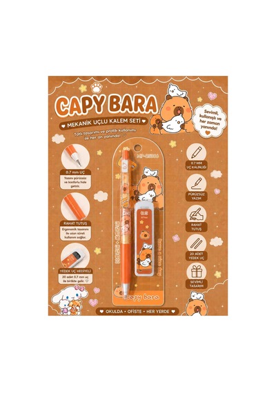 Capybara Desenli Uçlu Kalem Ve Yedek Uç Seti 0.7 Mm 1 Adet Set 3 3