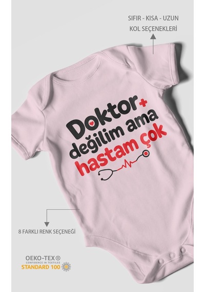 Morivokids Doktor Değilim Ama Hastam Çok Kısa Kollu Bebek Body %100 Pamuk Bebe Pembe