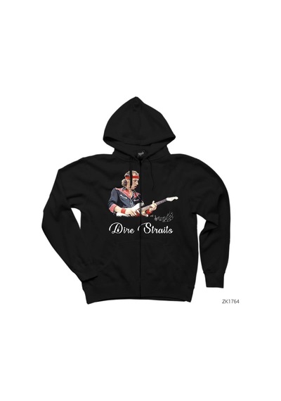 Dire Straits Solo Siyah Fermuarlı Kapşonlu Sweatshirt