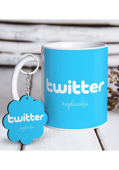 Kişiye Özel Twitter Beyaz Kupa Ve Anahtarlık Seti