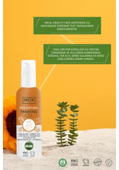 INCIA %100 Doğal Bronzlaştırıcı Yağ Organik Avokado Yağı Yoğun Bronzlaştırıcı Kakao Havuç Susam 150 ML