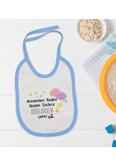 Bk Kids Anneannem Tasarımlı Mavi Bebek Mama Önlüğü Mavi