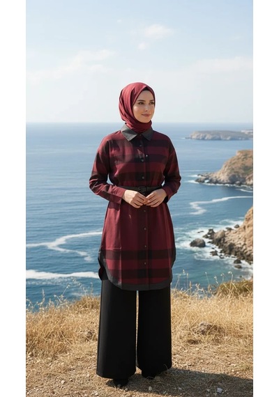 Invee İnvee Gölge Kisa Gömlek 7219 Bordo