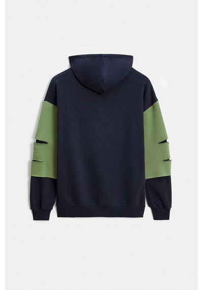 Shooter Sportwear Shooter Erkek Oversize Kapüşonlu Baskılı Kanguru Cepli Sweatshirt Lacivert - Haki