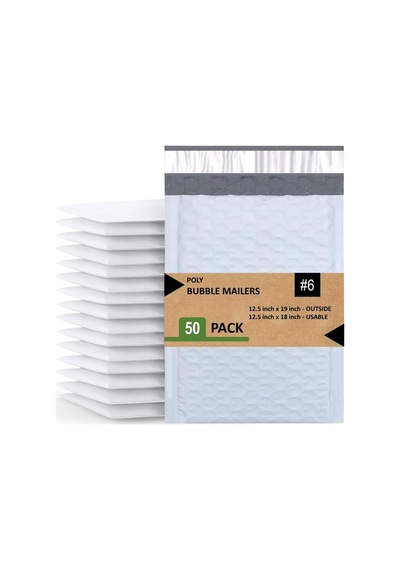 6 Poli Kabarcık Postalar 30 X 45 Cm Nakliye Yastıklı Zarflar Kendinden Yapışkanlı Su Geçirmez Yastıklı Posta 50'li Paket, Beyaz Pbmvr 12,5 X 19-50 Çok Renkli