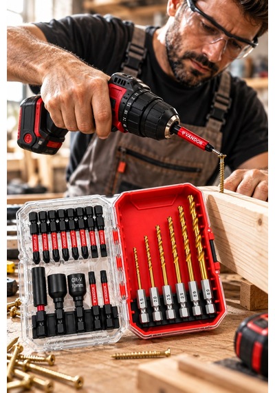 Vandor By Vosco 18 Parça Matkap Ucu Ve Vidalama Bits Seti Titanyum Kaplamalı Metal Delme Uçları Cr-v Lokma Seti