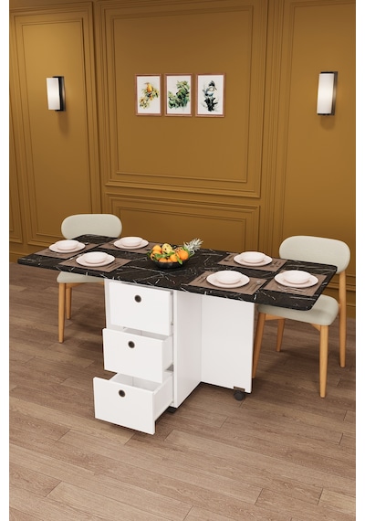 Asra Trend Katlanır Mutfak Yemek Çalışma Masası KM-30 %100 MDF Akıllı Masa Royal Mermer
