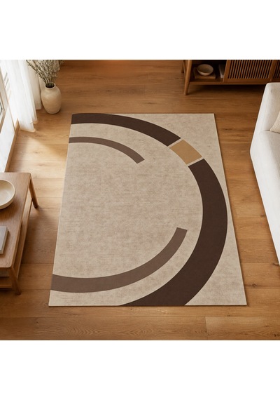 Kartela Halı Yörünge Daire Desenli Modern Halı Kahverengi Kaymaz Taban 160x240 Cm