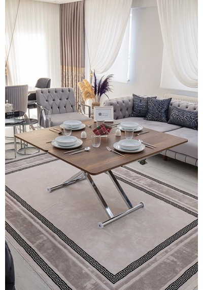 Home Üst Tabla Mdf Barok Ceviz Oval Köşe Alt Krom