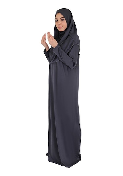 Zehranaz Namaz Elbisesi Antrasit Gri Fermuarlı Namaz Elbisesi Antrasit - Gri