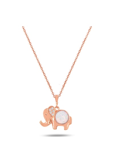 Brezza Lusso Jewelry Opal Beyaz Taşlı Fil Figürlü Gümüş Kadın Kolye 42 CM