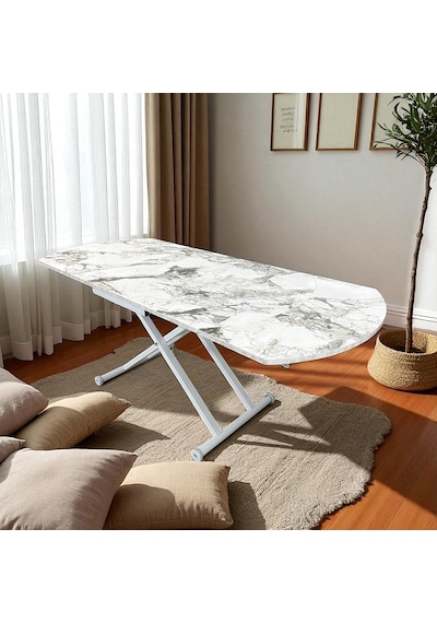 Oval Yan Baştan Açılır Akıllı Masa Üst Tabla Mdf Yüksekliği Ayarlanabilir Pratik Beyaz Mermer Oval Yan Baştan Açılır Akıllı Masa Üst Tabla Mdf Yüksekliği Ayarlanabilir Pratik Beyaz Mermer