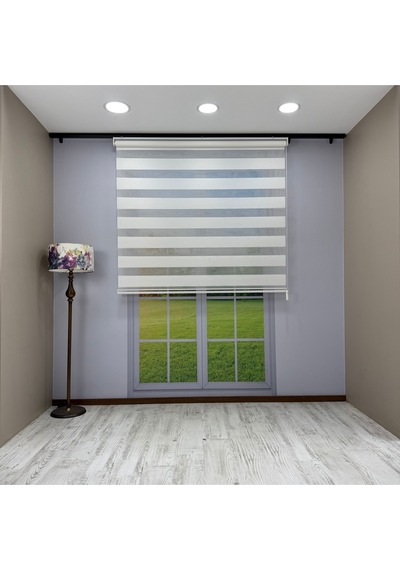 Fiori Serisi Beyaz Mikro Plise Modern Zebra Stor Perde