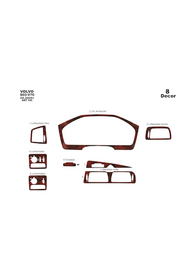 Volvo S60 / V70 Uyumlu Torpido Kaplama 2005-2009 8 Parça Maun
