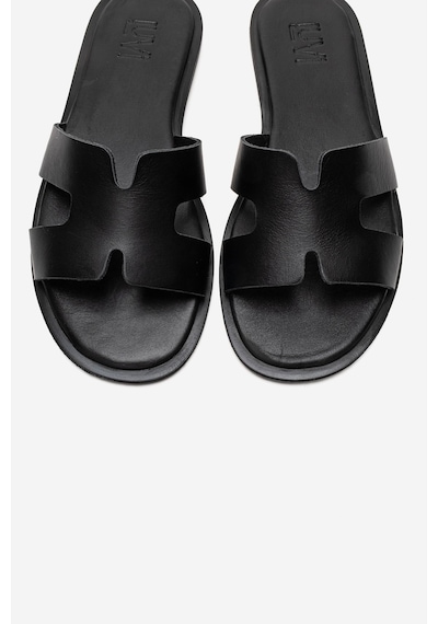 Luvishoes Bıora Siyah Hakiki Deri Kadın Terlik
