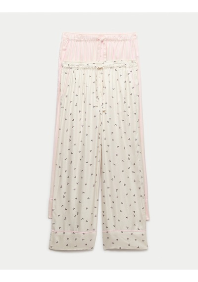 Marks & Spencer 2’li Twill Geniş Paça Pijama Altı T37001843P Pembe Mix