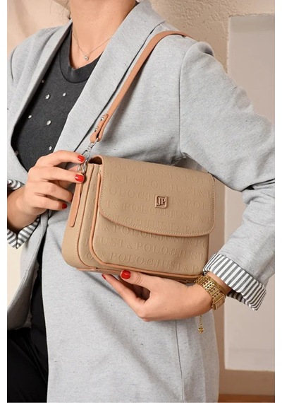 Just Polo Kadın Ayarlanabilir Askılı Şık El & Omuz Çantası Ve Cüzdanı Kombin Shopper Vizon