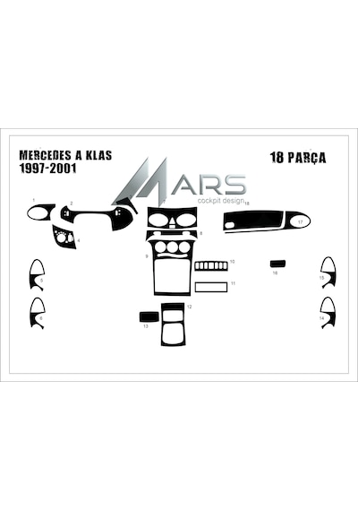 Mercedes A Serisi Torpido Kaplama 1997-2001 18 Parça Piano Black