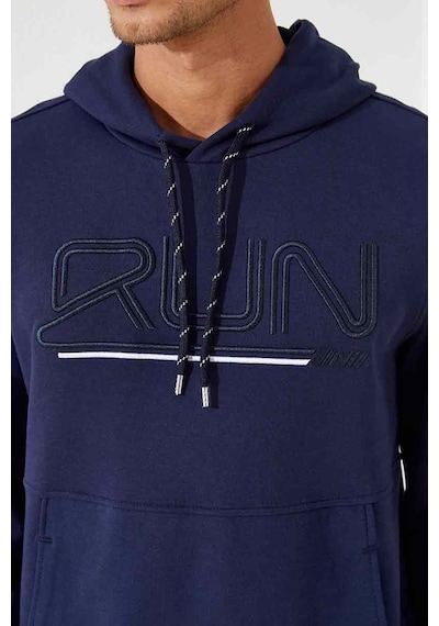 Tommy Life İndigo Yazı Nakışlı Standart Kalıp Kapüşonlu Erkek Sweatshirt - 87887 Indıgo