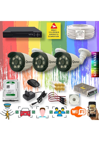 3 Kameralı Gece Renkli Yapay Zekalı Turbohd Set 3908w-104