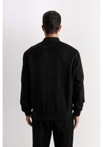 Defacto Slim Fit Dar Kesim Süet Kolej Yaka Fermuarlı Çift Cepli Mevsimlik Baharlık Bomber Mont Ceket A3866AX Siyah