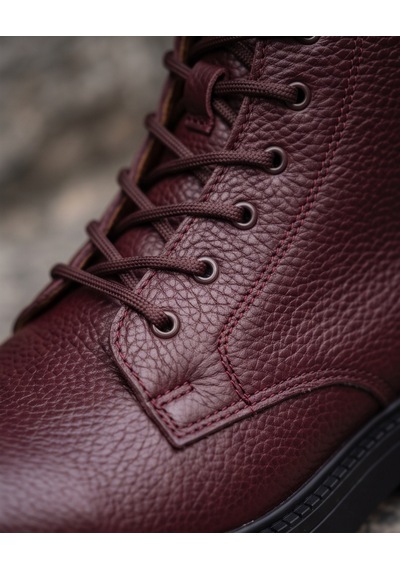 Futsishoes Ravenna Bordo Hakiki Deri Bağcıklı Kalın Taban Topuklu Postal Kadın Bot