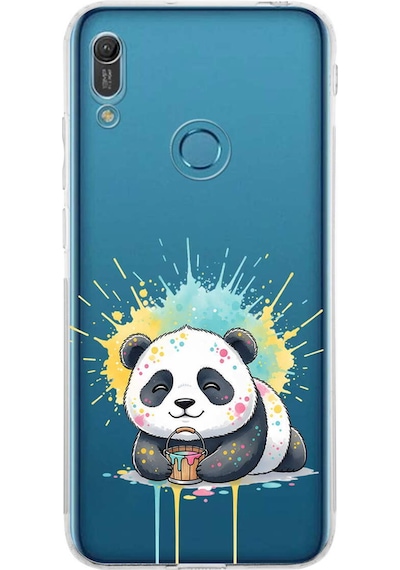 Huawei Y6 Pro 2019 İle Uyumlu Splash Panda Tasarımlı Şeffaf Silikon Kılıf Şeffaf