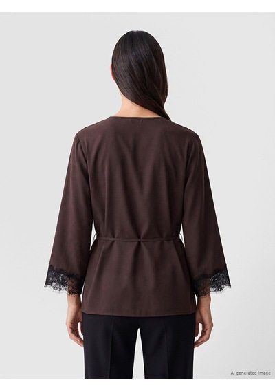 Lcw Studıo Kahverengi Dantel Detaylı Modal Karışımlı Kadın Kimono