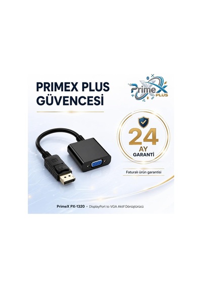 Primex Px-1320 Displayport To Vga Aktif Dönüştürücü, Dp Erkek To Vga Dişi Görüntü Çevirici Adaptör, Pc Anakart Ekran Kartı Displayport Çıkışından Vga Monitör Projeksiyon Bağlantı Aparatı, 20 Cm