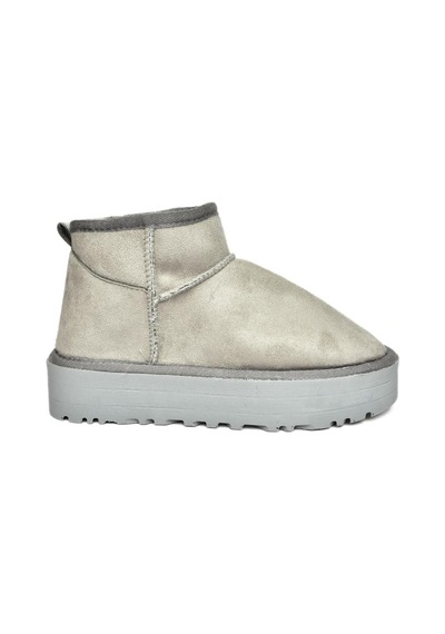 Fox Shoes R612033402 Süet İçi Tüylü Kalın Tabanlı Yarım Kadın Bot Gri