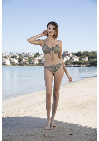 Estiva Desenli Büzgülü Balenli Bikini Takımı - Yeşil