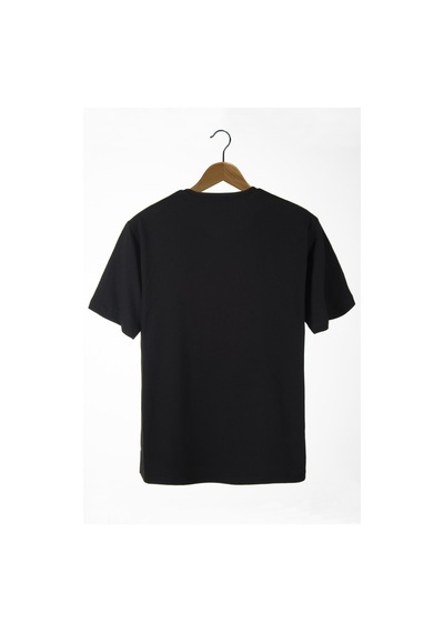 Erkek Siyah Yakası Nakışlı Oversize T-shirt Siyah