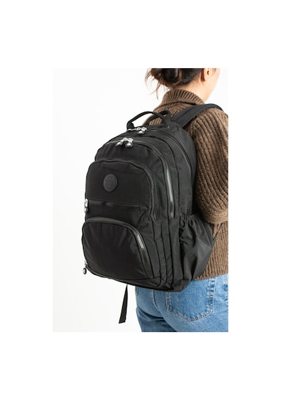 Sanmorris Unisex Suya Dayanıklı Krinkıl Kumaş Çok Gözlü Siyah Renkli Laptop Okul Ve Sırt Çantası S-3013 Siyah