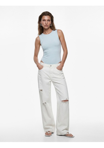 Koton Slim Fit Bisiklet Yaka Kolsuz Bodysuit Mavi 6sak10103ek