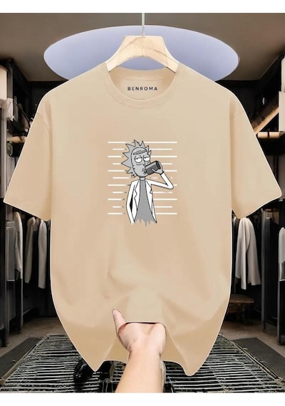 Adam Baskılı Oversize T-shirt Bej