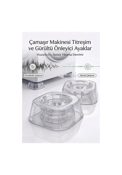 Şeffaf Çamaşır Makinesi Titreşim Önleyici Ve Ses Kesici Kaymaz Ayak Pedi 4'lü Set Diğer