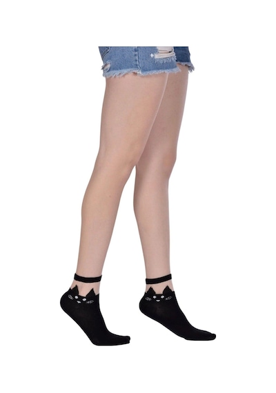 Hitit Socks Kadın 4 Çift Premium Kalite Kedili Tül Patik Çorap ASORTİ