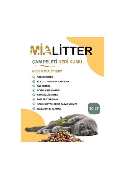Mialitter Çam Peleti 5kg Kedi Kumu %100 Organik Tozsuz Doğal Çam Kokulu 6mm 5 Kg