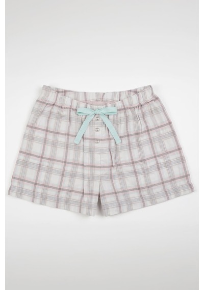 Markapia Kadın %100 Pamuk Ekose Desenli Bağcıklı Pijama Şort Pembe