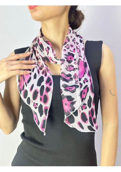 Gönülden Tasarım 135x15 Cm Leopar Desenli Fuşya Kadın Fular Boyun Bağı Renkli