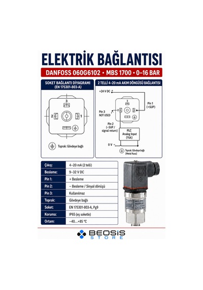 Danfoss 060g6102 Mbs 1700 0-16 Bar Basınç Transmitteri