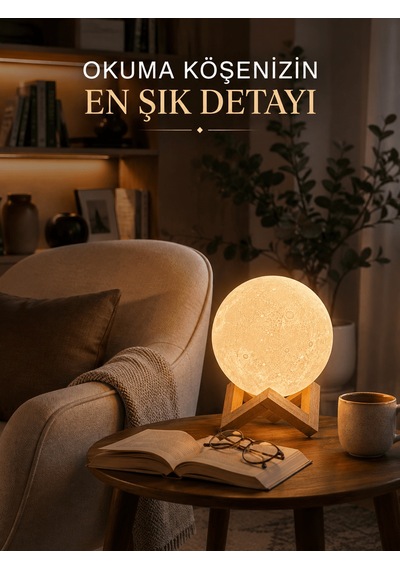 Modern Tasarımlı 3d Ay Lambası Yatak Odası Ve Salon Dekoru Bej